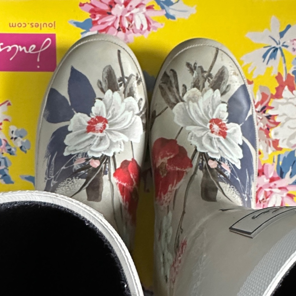 Joules Gray and Blue Floral Rain Boots - Picture 7 of 13